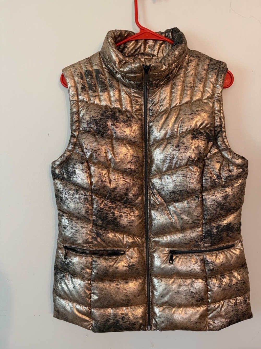Metallic Silver Quilted Puffer Vest - Women's